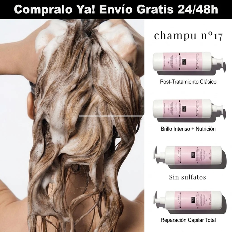Champú post tratamiento profesional Nº17 con limpieza suave, brillo intenso y sin sulfatos para cabellos dañados.