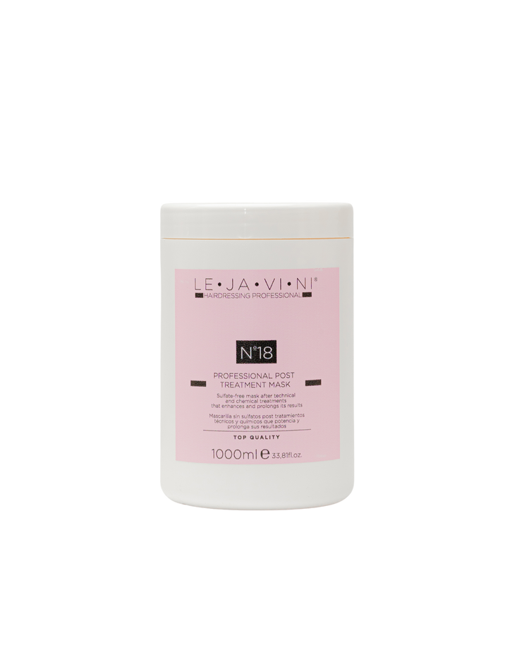 Mascarilla Post Tratamiento Profesional LE·JA·VI·NI® Nº18, ideal para reparar e hidratar el cabello dañado.