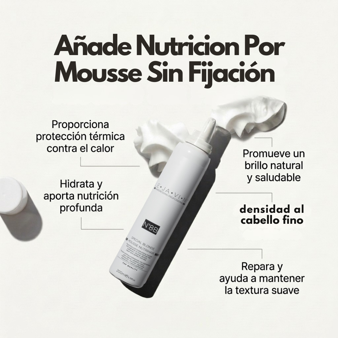 Rutina cabello apagado sin brillo con mousse que hidrata y aporta nutrición profunda para un brillo saludable.