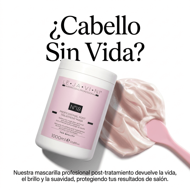 Mascarilla post tratamiento profesional LE·JA·VI·NI® en envase con crema hidratante, ideal para cabello dañado.